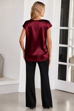 Load image into Gallery viewer, Satin V-Neck Short Sleeve Blouse