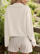 Load image into Gallery viewer, Frill Button Up Collared Neck Long Sleeve Cardigan