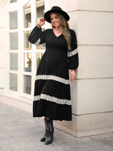 Load image into Gallery viewer, Lace Detail V-Neck Long Sleeve Midi Dress