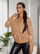 Load image into Gallery viewer, Sequin Zip Up Long Sleeve Jacket
