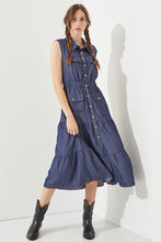 Load image into Gallery viewer, SLEEVELESS BUTTON-DOWN DENIM DRESS