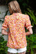 Load image into Gallery viewer, Floral Puff Sleve Keyhole Blouse
