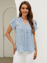Load image into Gallery viewer, Heart Print Notched Petal Sleeve Blouse