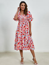 Load image into Gallery viewer, Smocked Floral Square Neck Short Sleeve Dress