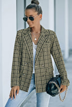 Load image into Gallery viewer, Plaid Double-Breasted Long Sleeve Blazer