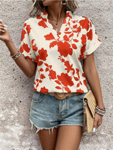 Load image into Gallery viewer, Flower Notched Short Sleeve Blouse