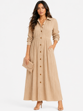 Load image into Gallery viewer, Tarah Textured Button Down Long Sleeve Maxi Dress
