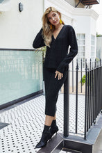 Load image into Gallery viewer, Mixed Knit V-Neck Cardigan Skirt Set