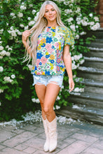 Load image into Gallery viewer, Floral Round Neck Puff Sleeve Blouse