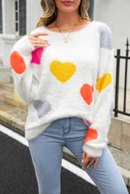 Load image into Gallery viewer, Heart Pattern Round Neck Long Sleeve Sweater
