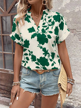 Load image into Gallery viewer, Flower Notched Short Sleeve Blouse