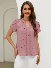 Load image into Gallery viewer, Heart Print Notched Petal Sleeve Blouse