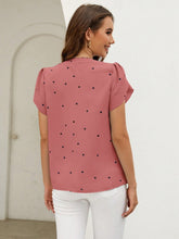 Load image into Gallery viewer, Heart Print Notched Petal Sleeve Blouse