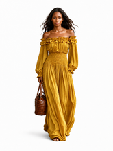 Load image into Gallery viewer, Whitley Off-Shoulder Ruffled Maxi Dress with Smocked Waist