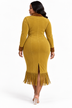 Load image into Gallery viewer, Tracianne Fringe Hem Zip Front Midi Dress Plus Size