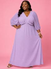 Load image into Gallery viewer, Sasha Plus Size Swiss Dot V-Neck Midi Dress