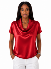 Load image into Gallery viewer, Cindy Cowl Neck Short Sleeve Blouse