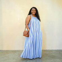Load image into Gallery viewer, Women's Plus Size Blue And White Striped Tie Back Maxi Dress