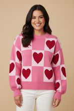 Load image into Gallery viewer, Valentine Heart Checker Crewneck Sweater