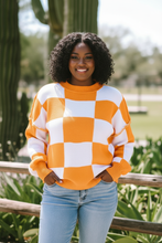 Load image into Gallery viewer, Ashley Checkered Bishop Sleeve Sweater
