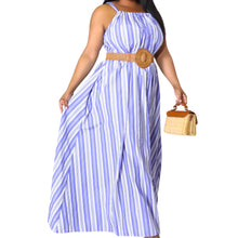 Load image into Gallery viewer, Women's Plus Size Blue And White Striped Tie Back Maxi Dress