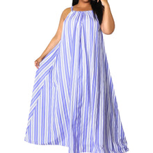 Load image into Gallery viewer, Women's Plus Size Blue And White Striped Tie Back Maxi Dress
