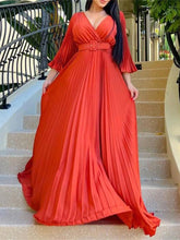 Load image into Gallery viewer, Elegant V-Neck Pleated Maxi Dress with Belt