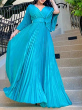 Load image into Gallery viewer, Elegant V-Neck Pleated Maxi Dress with Belt