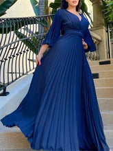 Load image into Gallery viewer, Elegant V-Neck Pleated Maxi Dress with Belt