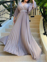 Load image into Gallery viewer, Elegant V-Neck Pleated Maxi Dress with Belt