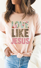 Load image into Gallery viewer, Love Like Jesus Leopard and Floral Graphic Tee