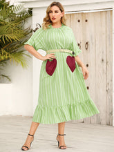 Load image into Gallery viewer, Frill Heart Striped Half Sleeve Dress
