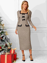 Load image into Gallery viewer, Bow Plaid Square Neck Puff Sleeve Dress