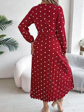Load image into Gallery viewer, Tied Polka Dot Long Sleeve Midi Dress