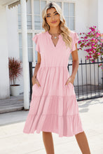 Load image into Gallery viewer, Ruched Notched Cap Sleeve Dress