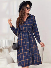 Load image into Gallery viewer, Kassidy Plaid Tie Waist Long Sleeve Dress