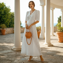 Load image into Gallery viewer, Asian woman in white eyelet dress - full length