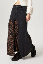 Load image into Gallery viewer, Slit Leopard Midi Denim Skirt