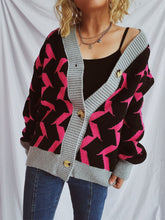 Load image into Gallery viewer, Contrast Trim Geometric V-Neck Long Sleeve Cardigan