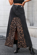 Load image into Gallery viewer, Slit Leopard Midi Denim Skirt