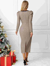 Load image into Gallery viewer, Bow Plaid Square Neck Puff Sleeve Dress