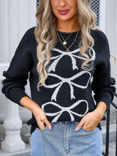 Load image into Gallery viewer, Bow Graphic Round Neck Long Sleeve Sweater