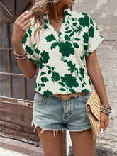 Load image into Gallery viewer, Flower Notched Short Sleeve Blouse