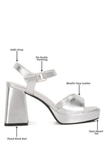 Load image into Gallery viewer, Lofty Metallic Faux Leather Block Heel Sandals
