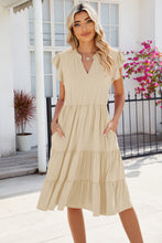 Load image into Gallery viewer, Ruched Notched Cap Sleeve Dress