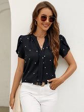 Load image into Gallery viewer, Heart Print Notched Petal Sleeve Blouse