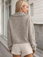 Load image into Gallery viewer, Frill Button Up Collared Neck Long Sleeve Cardigan