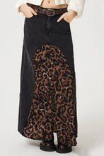 Load image into Gallery viewer, Slit Leopard Midi Denim Skirt