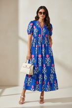 Load image into Gallery viewer, Complete styled look with blue dress and accessories