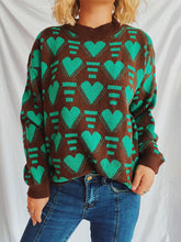 Load image into Gallery viewer, Heart Contrast Long Sleeve Dropped Shoulder Sweater